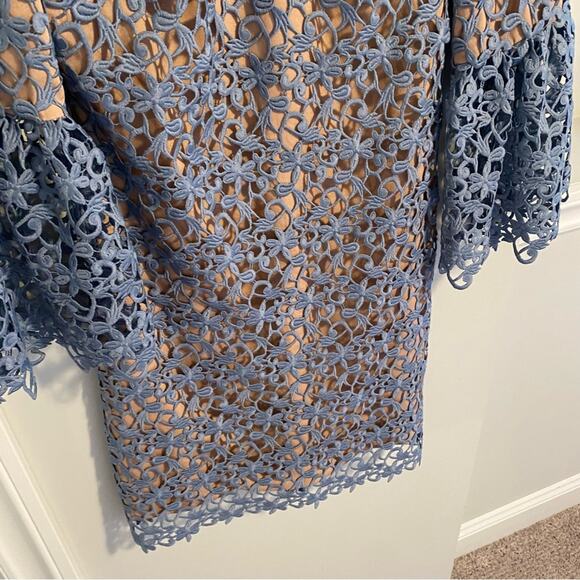 Dress The Population Blue Nude Floral Lace Long Sleeve Mini Dress Small - Picture 9 of 10
